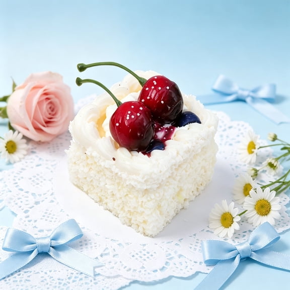 Simulated French Cream Cake Fake Dessert Decor, Realistic Mousse Cake Display Prop, Polyurethane Fridge Magnet & Home Decor, Hard Wearing Kitchen Shelf Ornament, 2.56-Inch Mini Food Prop