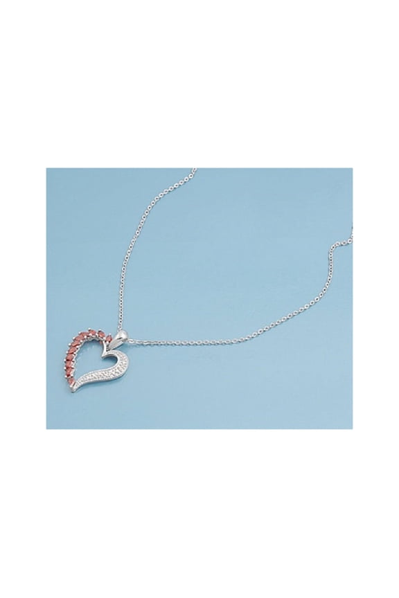 Simulated Garnet And Clear Cubic Zirconia Half And Half Heart Necklace Sterling Silver