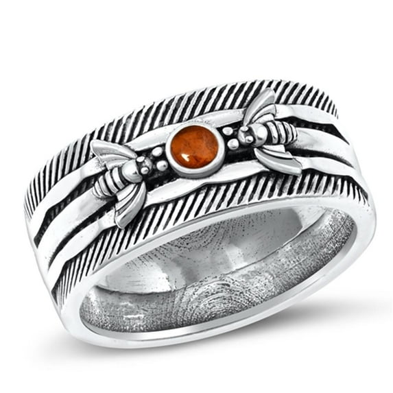 Simulated Garnet Bee Ring .925 Oxidized Sterling Silver Band Red CZ Jewelry Female Size 7