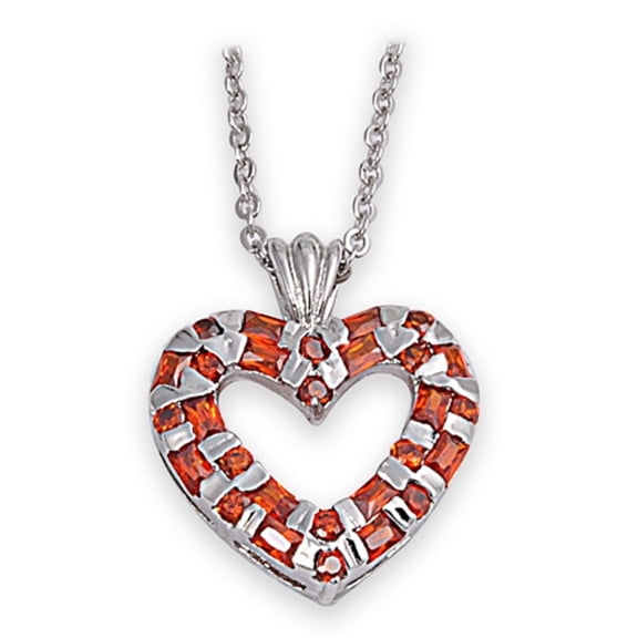 Simulated Garnet Cubic Zirconia Double Heart Necklace Sterling Silver