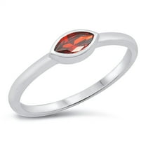 Simulated Garnet Cubic Zirconia Sideways Marquise Ring Sterling Silver Size 5