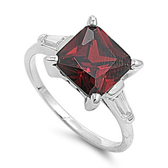 Simulated Garnet Elegant Solitaire Ring .925 Sterling Silver Band Red CZ Jewelry Female Size 6