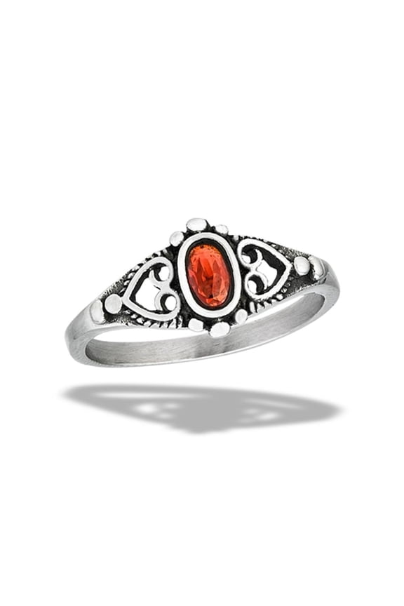 Simulated Garnet Heart Ring Stainless Steel Bali Band Red Cubic Zirconia Jewelry Female Male Size 5