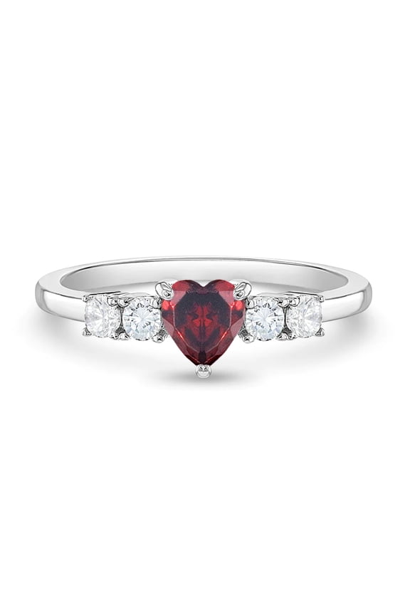 Simulated Garnet Heart Solitaire Size 3 Toddler Ring - Sterling Silver