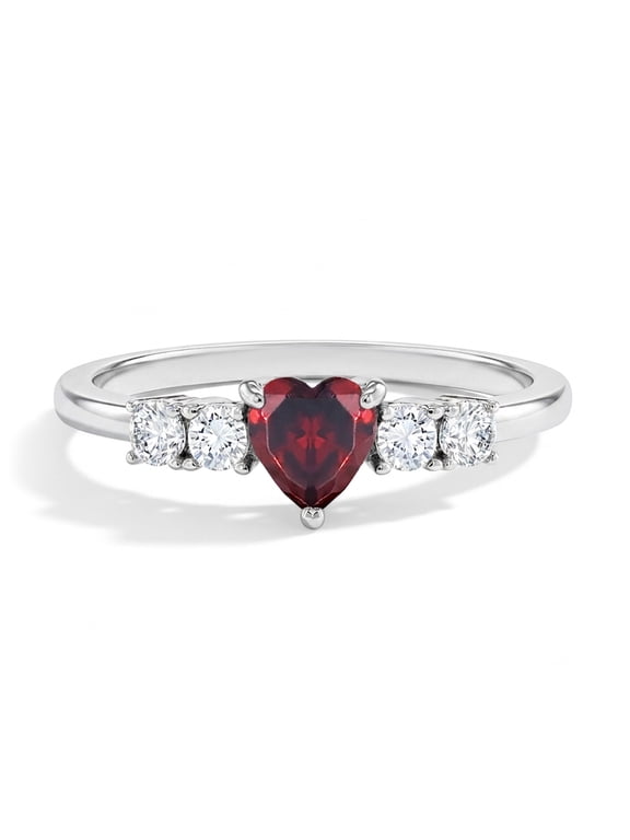 Simulated Garnet Heart Solitaire Size 3 Toddler Ring - Sterling Silver