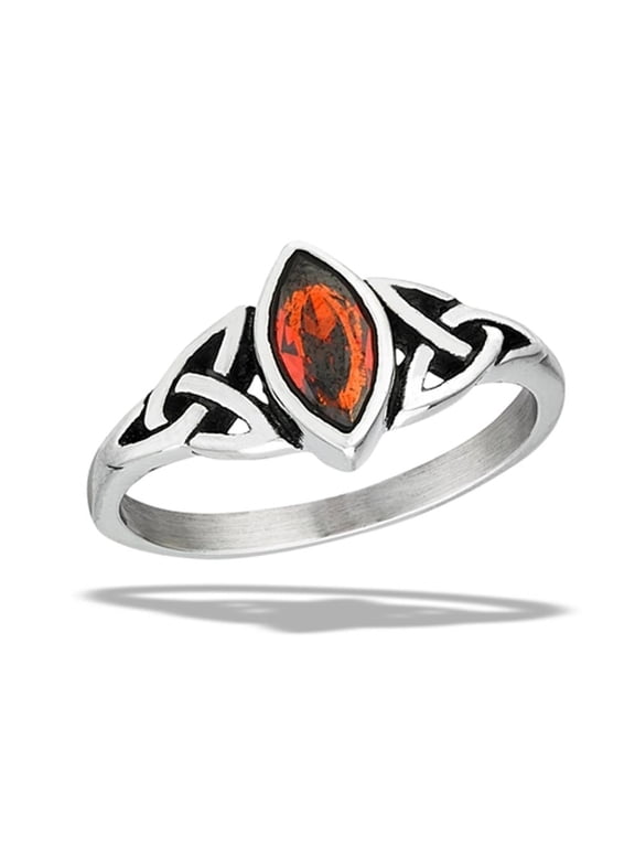 Simulated Garnet Promise Knot Ring Stainless Steel Celtic Band Red CZ Jewelry Female Size 7