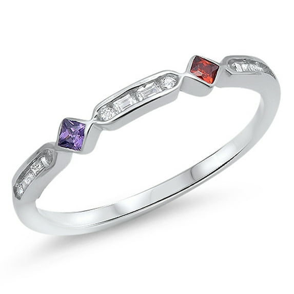 Simulated Garnet Simulated Amethyst Thin Stackable Ring .925 Sterling Silver Band Purple CZ Female Size 4