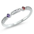 thumbnail image 1 of Simulated Garnet Simulated Amethyst Thin Stackable Ring .925 Sterling Silver Band Purple CZ Female Size 7, 1 of 4