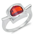 thumbnail image 1 of Simulated Garnet Solitaire Rounded Oval Ring .925 Sterling Silver Band Red CZ Female Size 7, 1 of 4