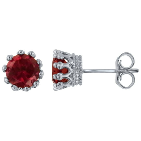 Simulated Garnet Stud Earrings in Sterling Silver