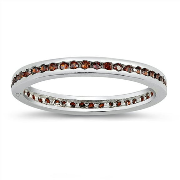 Simulated Garnet Thin Beaded Eternity Stacking Ring 925 Sterling Silver Band Red CZ Female Size 5