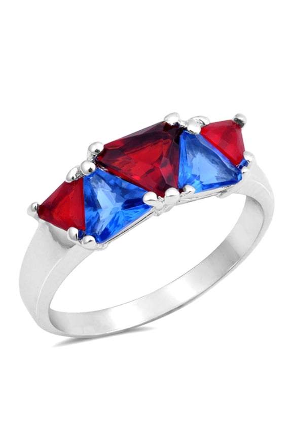 Simulated Garnet Vibrant Triangle Alternating Ring .925 Sterling Silver Band Red CZ Female Size 7