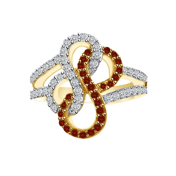 AFFY Simulated Garnet & White CZ Double Infinity Engagement Ring In 14k Yellow Gold Over Sterling Silver Ring Size-14