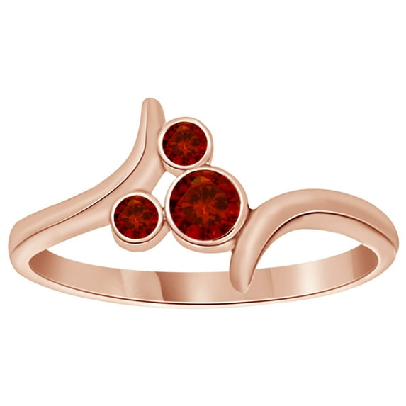 AFFY Simulated Garnet & White Cubic Zirconia Bypass Double Heart Ring in 14k Rose Gold Over Sterling Silver