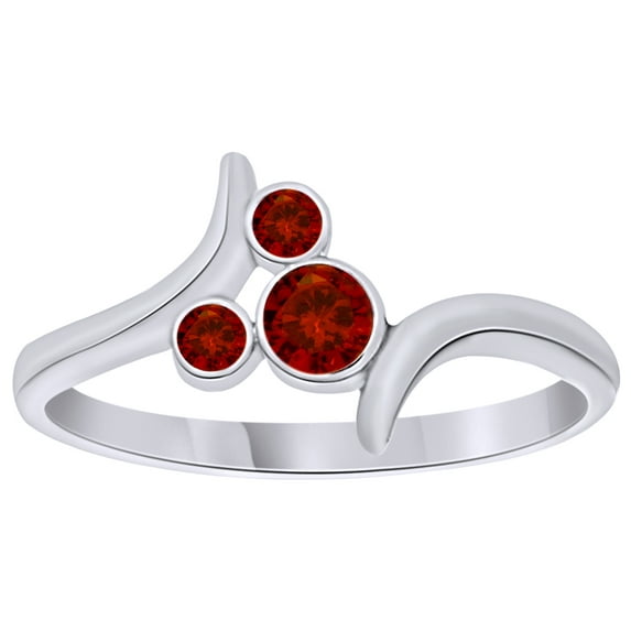 AFFY Simulated Garnet & White Cubic Zirconia Bypass Double Heart Ring in 14k White Gold Over Sterling Silver