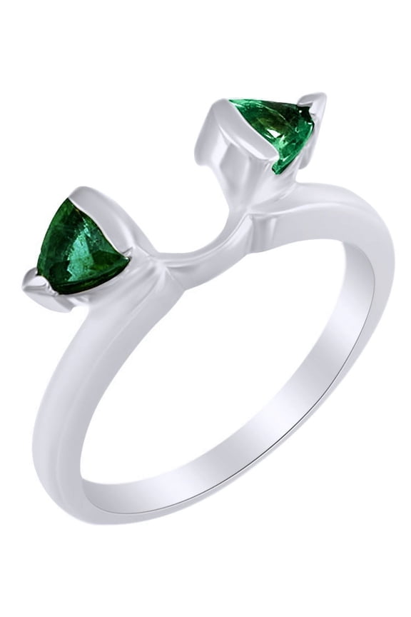Simulated Green Emerald Wrap Style Enhancer Ring in 14k White Gold