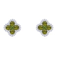 thumbnail image 1 of AFFY Simulated Green Peridot & White Natural Diamond Flower Stud Earrings In 14K White Gold (0.94 Cttw), 1 of 1