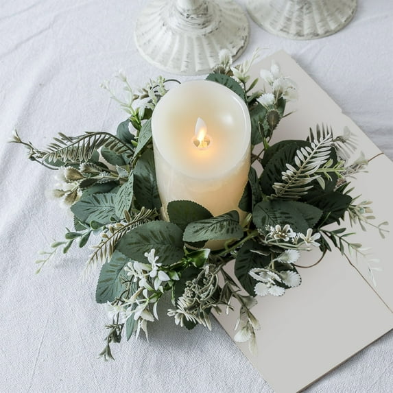 Simulated Green Plant Aromatherapy Candle Cup Base, Flower Wreath Ring for Wedding Table Decoration, Candles Not Included