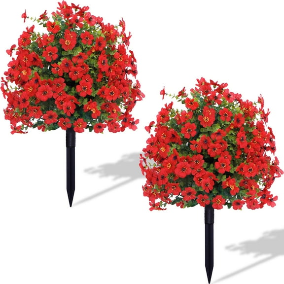Simulated Green Plant Artificial Tree, Flowers With Ground Spikes for Spring Summer, Resistant Stake Faux Shrubs Outdoor 22in For Outside Garden Porch Patio Wedding Party Clearance