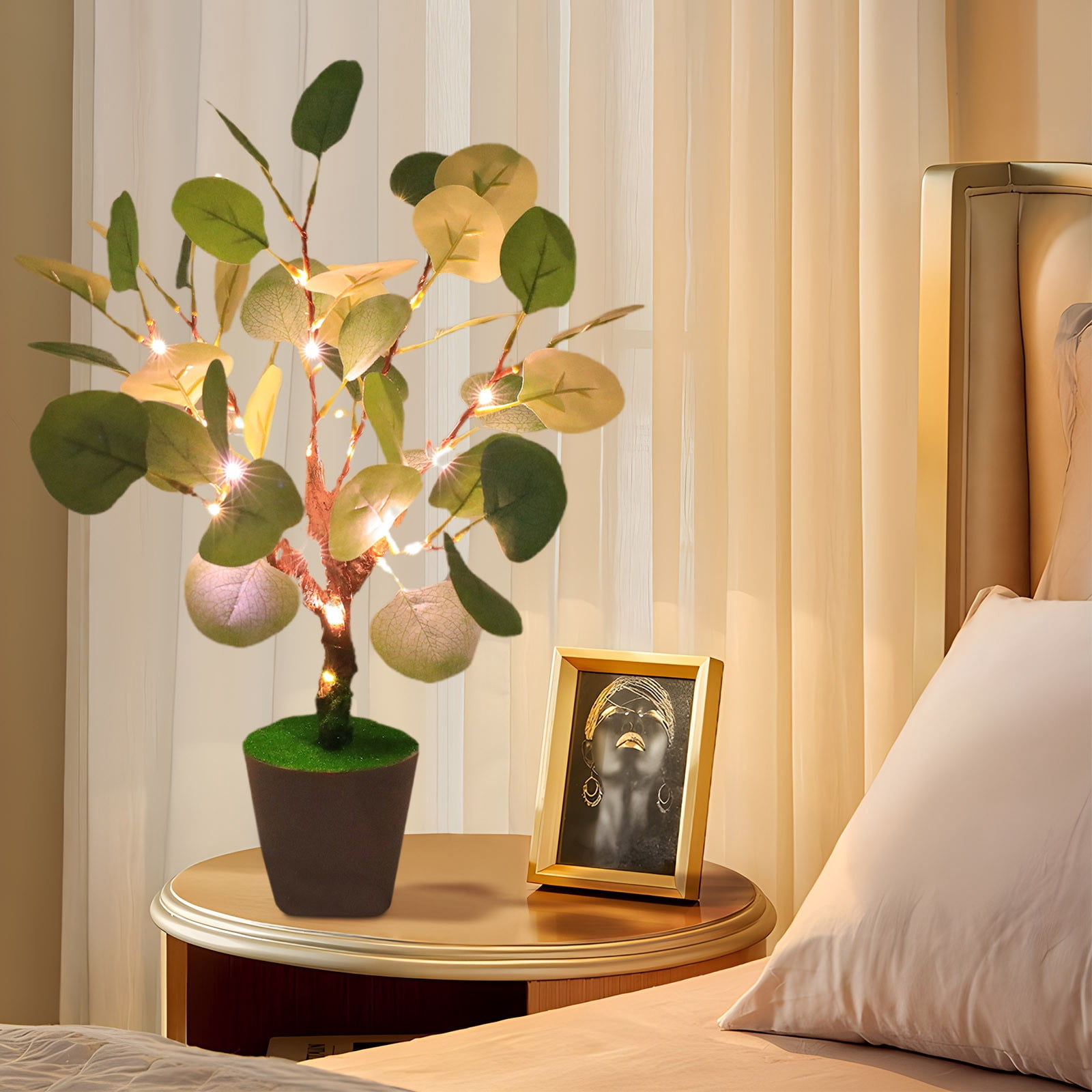Christmas Specialoffer!Simulated Green Plants Bonsai Tree,(Eucalyptus)30 LED Leaf Plant Lights,Warm White,USB Adapter,Pothos,Palm Tree,Christmas Tree Room Bedroom Decor Clearance from QiwagFerng