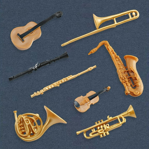 8-Piece Mini Simulated Musical Instruments, Tiny Violin Guitar Trumpet Saxophone, Dollhouse Decor, Kids Pretend Play, Educational Gift, Realistic Mini Band Set