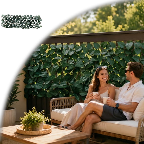 Simulated Ivy Leaves Fence for Garden Screening Balcony Patio Outdoor Decorative Privacy Screen, Expanding Trellis Fence with Artificial Ivy Leaves, Wood and