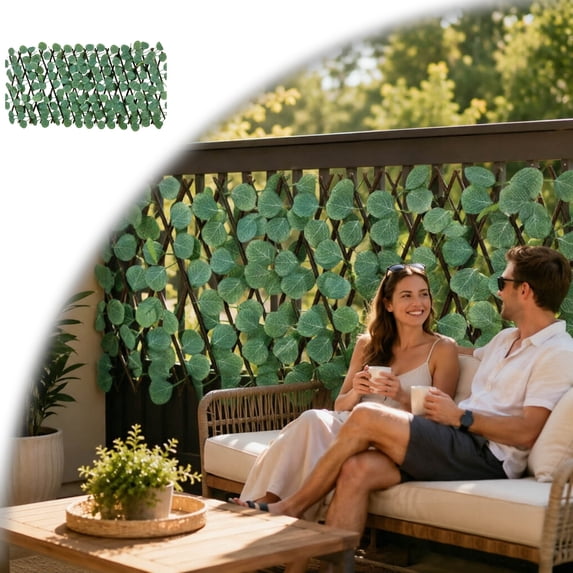 Simulated Ivy Leaves Fence for Garden Screening Balcony Patio Outdoor Decorative Privacy Screen, Expanding Trellis Fence with Artificial Ivy Leaves, Wood and