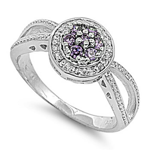 Simulated Lavender Elegant Vintage Crossover Ring .925 Sterling Silver Band Purple CZ Female Size 7