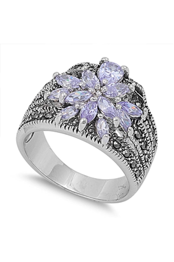 Simulated Lavender Flower Fantasy Ring 925 Sterling Silver Band Purple CZ Jewelry Female Size 8