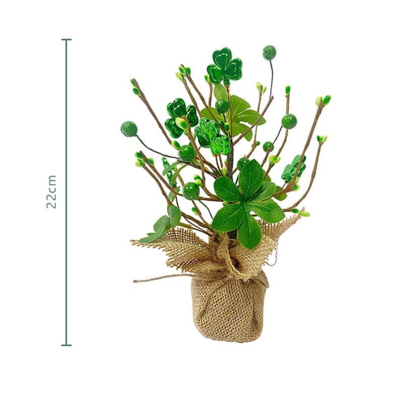 Simulated Leaf Grass Stakes for St. Patrick's Day Decoration with Flexible Branches and Tabletop Tree