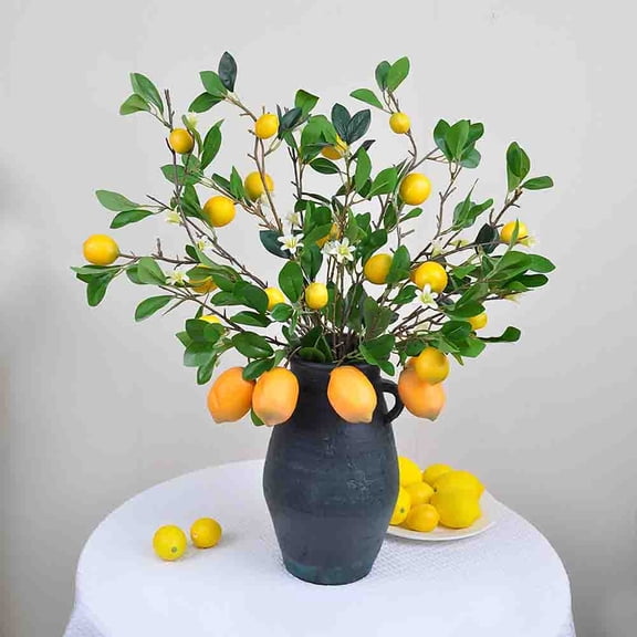 Simulated Lemon Branch 80cm Faux Fruit Stem Green Plant Photography Props Artificial Fruit Branch for Home Kitchen Wedding Table Vase Centerpiece Spring Summer Decor Indoor Outdoor Decor
