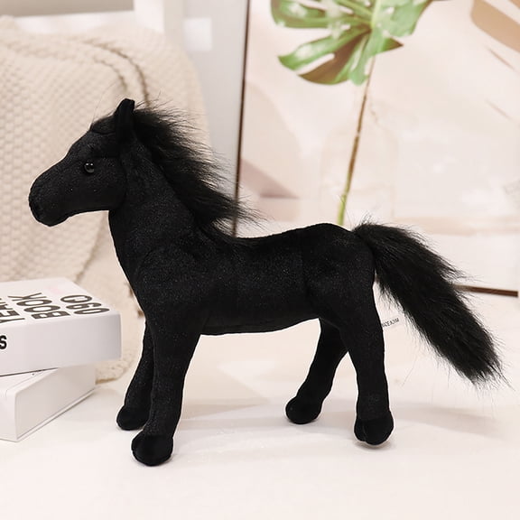 Simulated Little Horse Plush Toy,Horse Stuffed Animal Soft Cuddly Perfect for Holiday and Birthday Gifts 11.8 Inches,Black