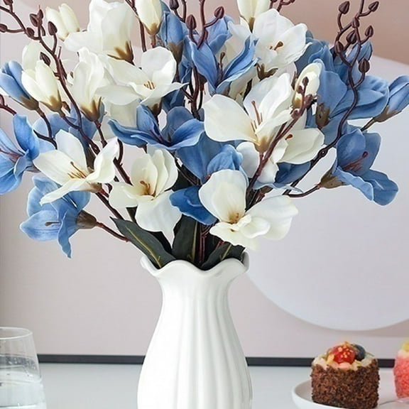 Simulated Magnolia Bouquet Colorful Artificial Flower DIY Flower Arrangement Vase Decoration Home Office Desktop Decor 43cm snow cyan Smile Home