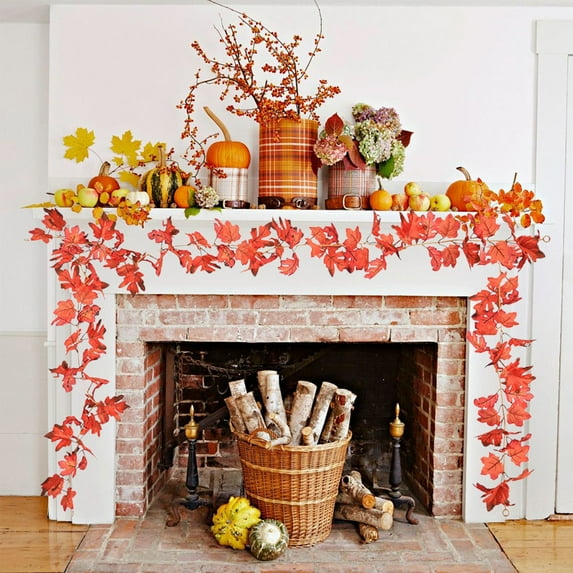 Simulated Maple Leaf Vines 68.9 Inch Fall Decor Plastic Leaves for Halloween Thanksgiving Party Home Decor Indoor Outdoor Autumn Festival Decoration