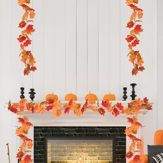 Simulated Maple Leaf Vines | 68.95" Fall Thanksgiving Halloween Decor | Plastic Autumn Leaves for Indoor/Outdoor Decor | Multicolor Seasonal Party Decoration