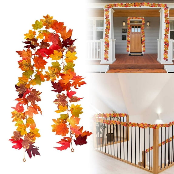 Simulated Maple Leaf Vines In Orange Fall Decor Fall Wreath Bows For Front Door Fall Outdoor Decor Fall Garland Fall Leaf Garland Fall Leaves Decor Fall Decorations For Home halloween garland