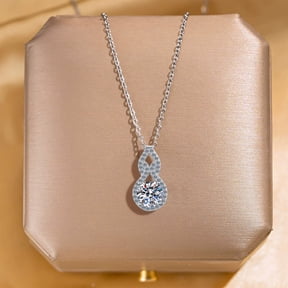 Simulated Moissanite Hollow Gourd Necklace - Elegant Pendant Collarbone Chain Jewelry, Adjustable Length Lightweight Necklace for Women Birthday Anniversary Holiday Gift