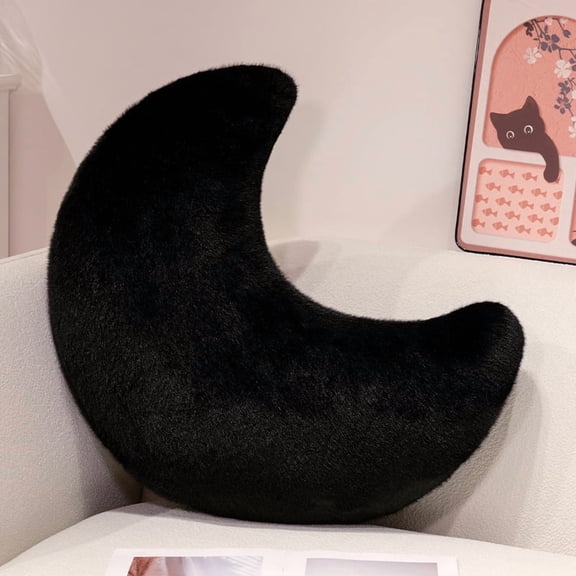 Simulated Moon Shaped Plush Toys, Soft Bedside Sofa Pillows, Used for Home Decoration as Birthday Gifts(Black)