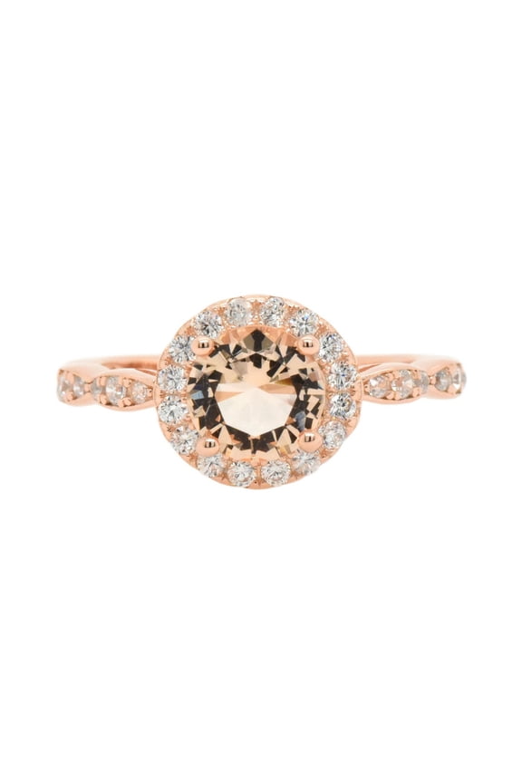 Simulated Morganite Cubic Zirconia Basket Ring Rose Gold-Toned Sterling Silver Size 8