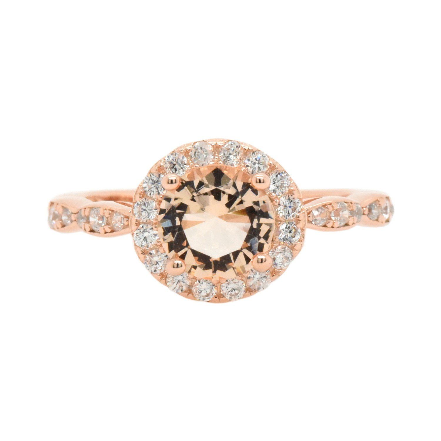 Simulated Morganite Cubic Zirconia Basket Ring Rose Gold-Toned Sterling ...