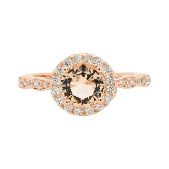 Simulated Morganite Cubic Zirconia Basket Ring Rose Gold-Toned Sterling Silver Size 9