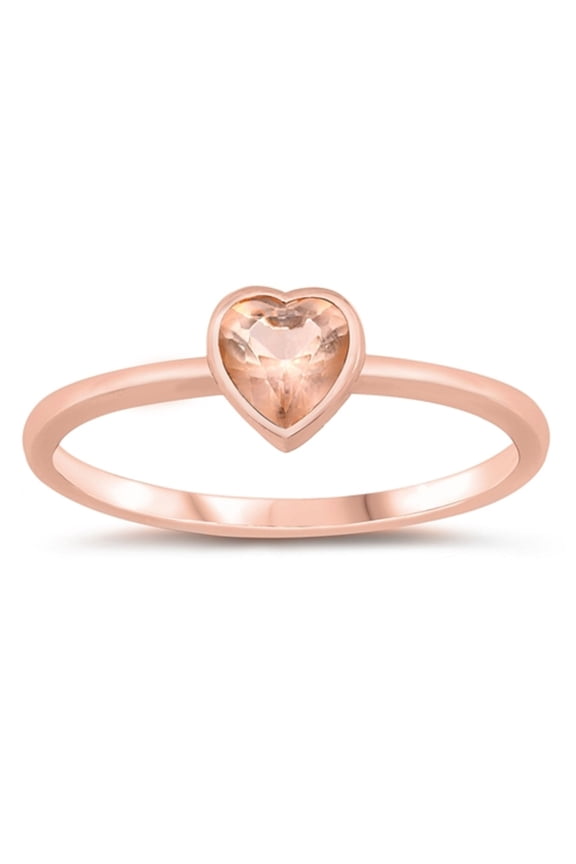 Simulated Morganite Cubic Zirconia Bezel Heart Ring Rose Gold-Tone Sterling Silver Size 3