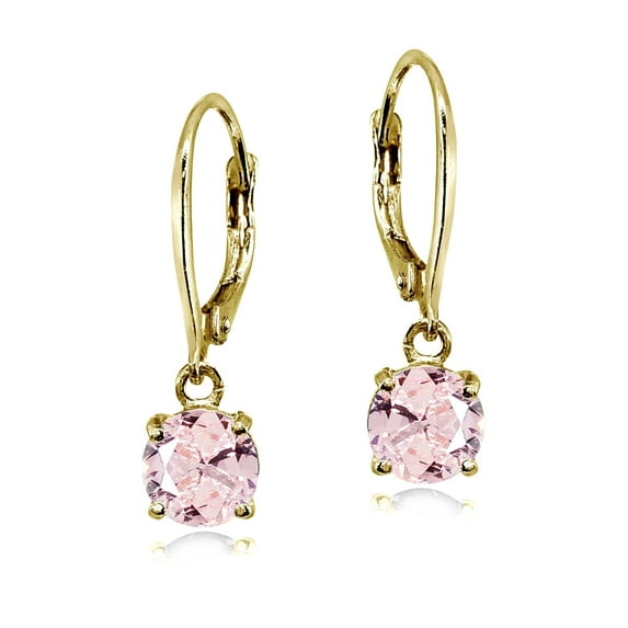 Simulated Morganite Yellow Gold Flashed Sterling Silver 6mm Round Dangle Leverback Earrings