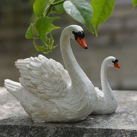 Simulated Mother And Baby Swan Figurines (Minimum Order Of Two Sets)/ 1Pair White Swan Garden Bird Statue Polyresin Full Color