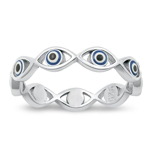 Simulated Mother of Pearl Evil Eye Eternity Ring .925 Sterling Silver Band Jewelry Female Size 6
