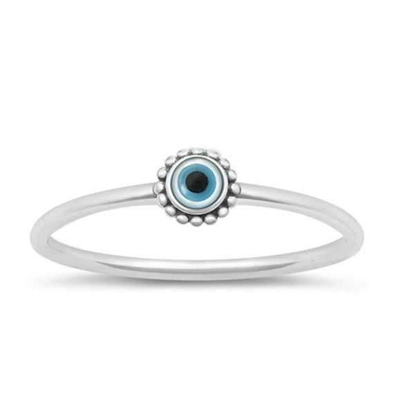 Simulated Mother of Pearl Evil Eye Ring .925 Sterling Silver Band Jewelry Female Male Unisex Size 4