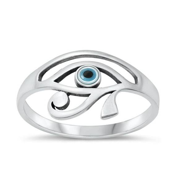 Simulated Mother of Pearl Evil Eye Ring .925 Sterling Silver Band Jewelry Female Male Unisex Size 8