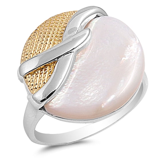 Simulated Mother of Pearl Unique Elegant Circle Ring ( Sizes 6 7 8 9 ) .925 Sterling Silver Band Rings (Size 9)