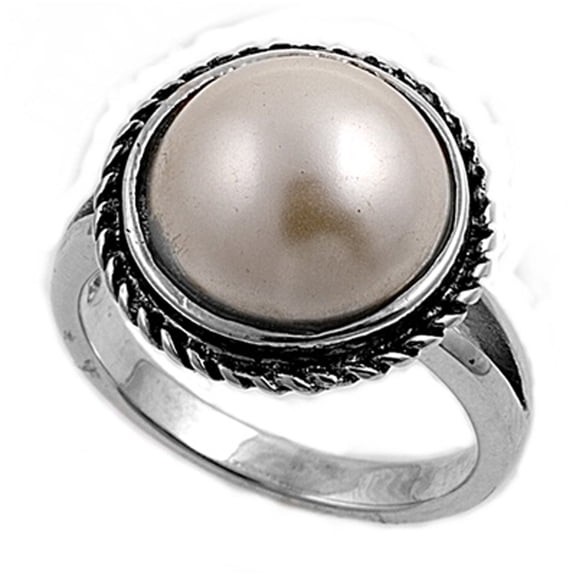 Simulated Mother of Pearl Wide Large Bali Rope Ring .925 Sterling Silver Band Jewelry Female Size 5