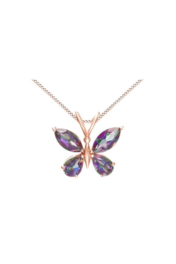 Simulated Mystic Fire Topaz CZ Butterfly Pendant in 14K Rose Gold Over Sterling Silver
